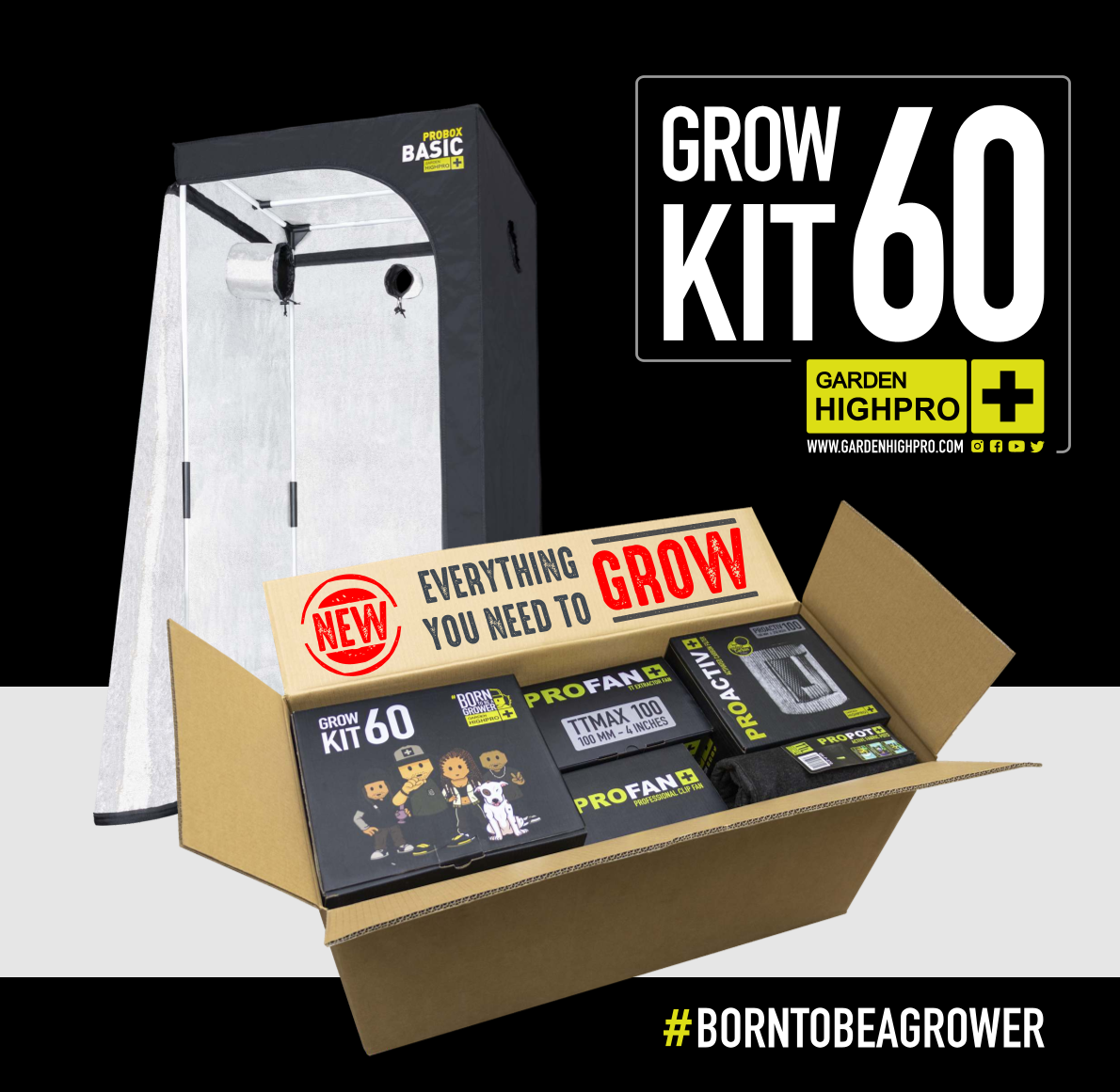 Growbox Komplettset 60x60 Zubehör Lucky Hemp