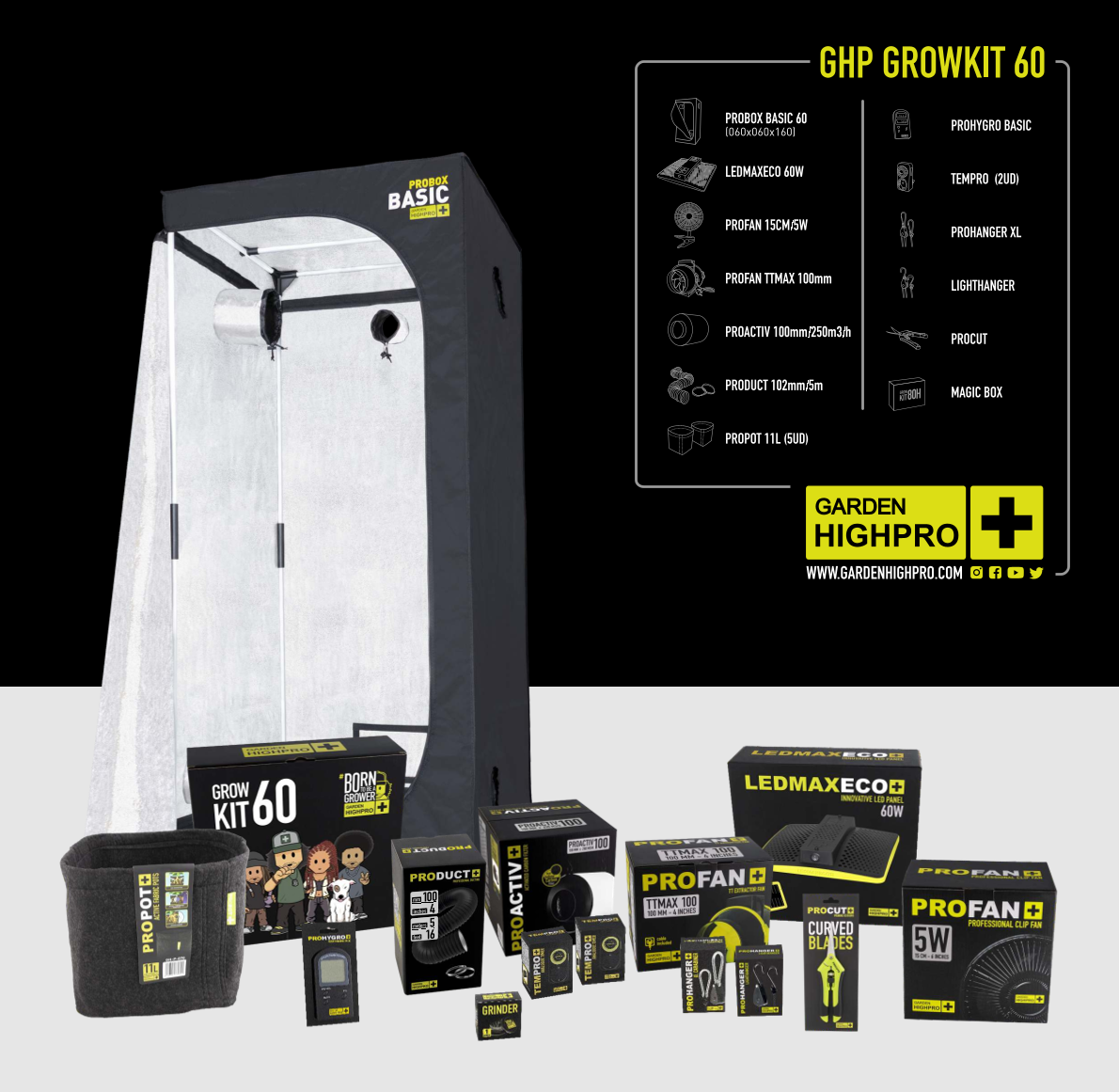 Growbox Komplettset 60x60 Zubehör Lucky Hemp