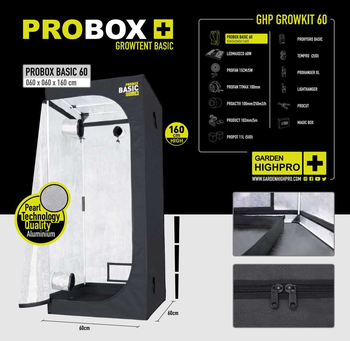 Growbox Komplettset 60x60 Zubehör Lucky Hemp
