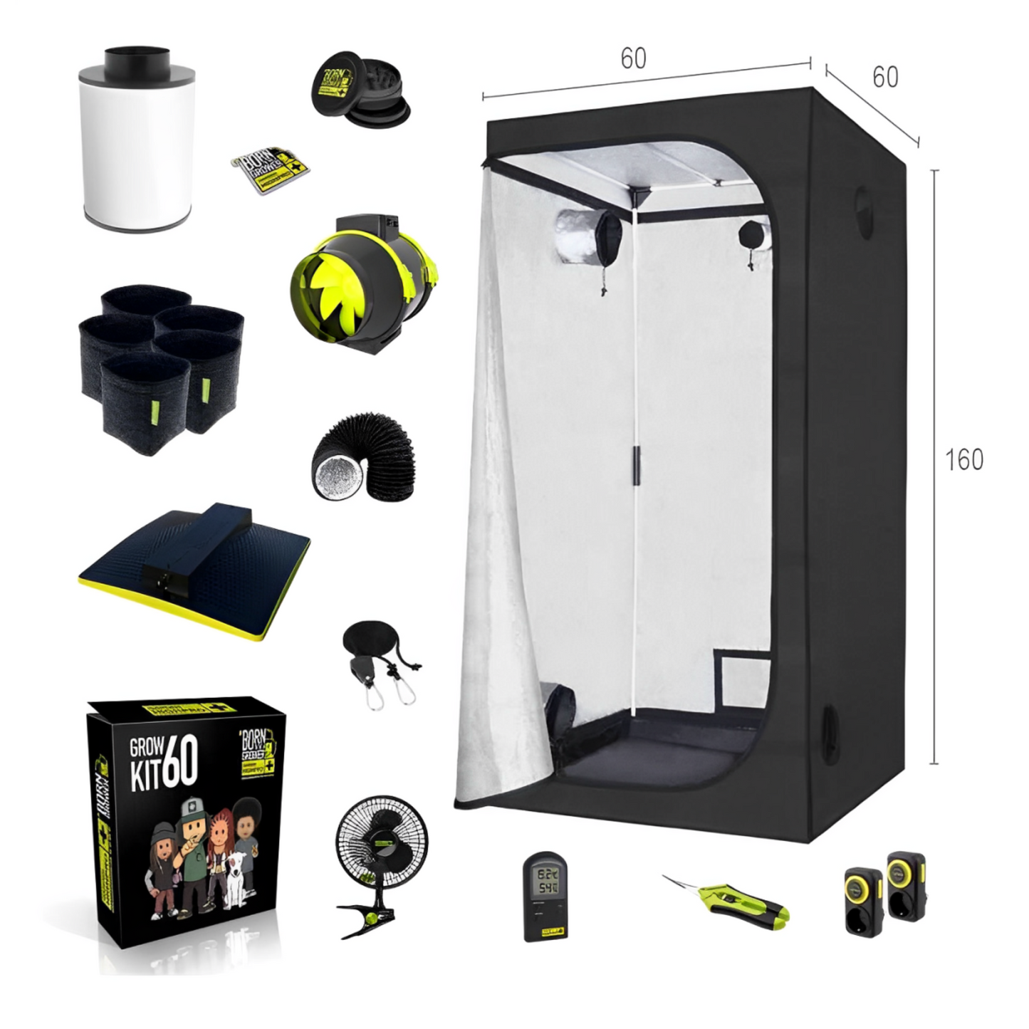 Growbox Komplettset 60x60 Zubehör Lucky Hemp